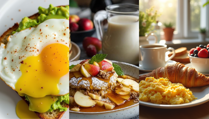 A plate of fluffy pancakes drizzled with syrup, served with fresh fruits and a steaming cup of coffee on a cozy morning table.