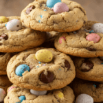 Cadbury egg cookies recipe with mini eggs and chocolate chips