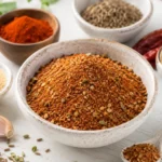 Homemade chicken fajita seasoning in a small bowl surrounded by spices